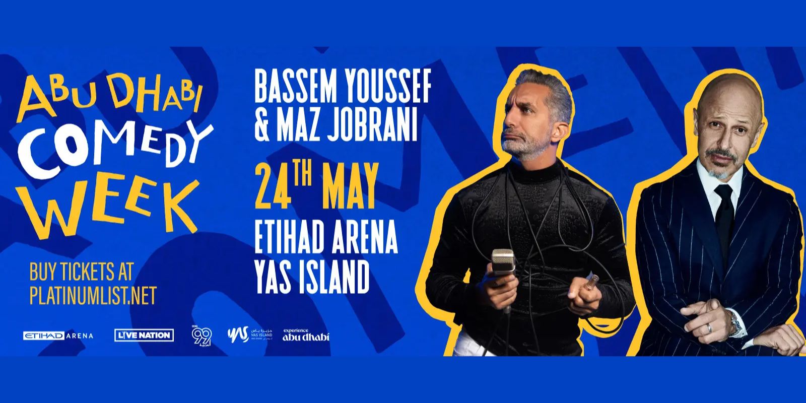 Bassem Youssef and Maz Jobrani at Etihad Arena in Abu Dhabi